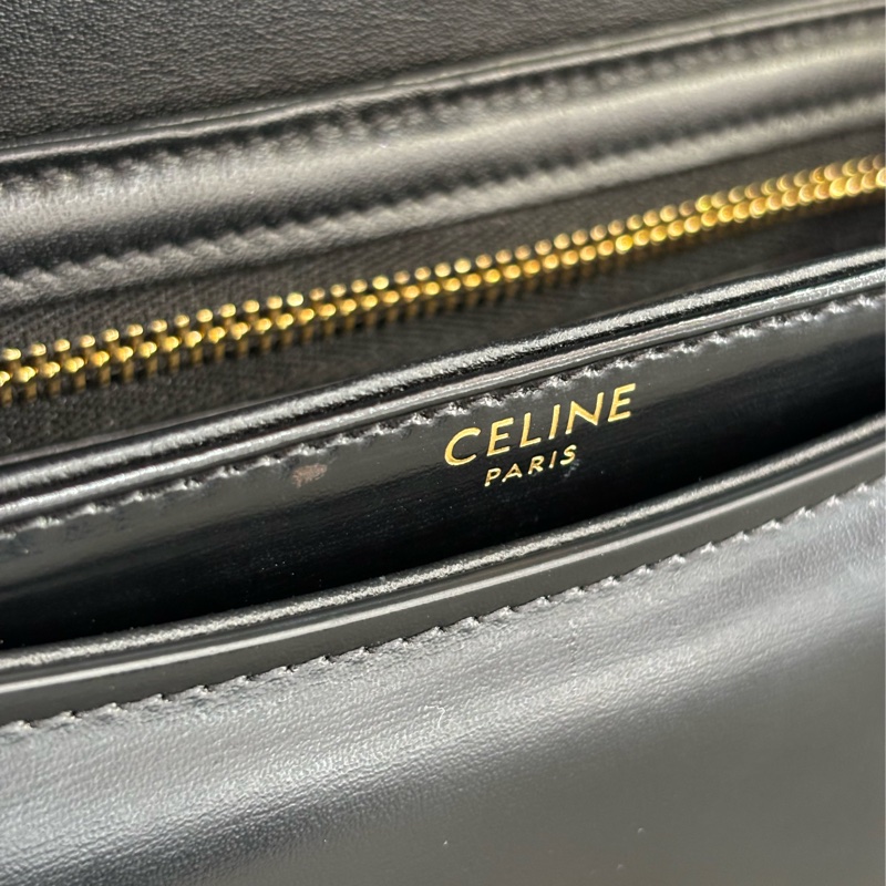 CELINE 110413 TEEN BESACE CLEA Box TRIOMPHE 凱旋門金釦 黑色牛皮 肩背包 斜背包手拿包-23