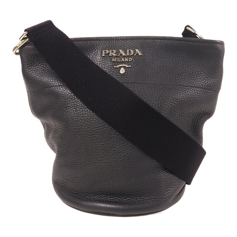PRADA 牛皮皮革Bucket Shoulder Bag銀扣肩背袋