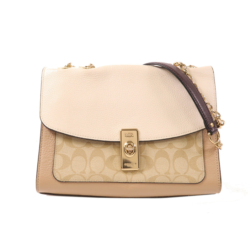 COACH 皮革/塗層帆布Shoulder Bag金扣鏈帶肩背袋-0