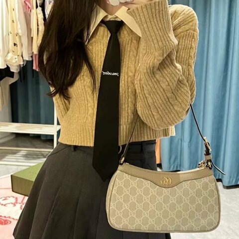 24年全新全套GUCCI腋下包 老花米白色