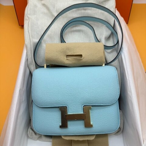 HERMES 愛馬仕 全新 mini Constance 19 康康 U2 微風藍 Bleu Zephyr Chevre 山羊皮 金扣 W刻