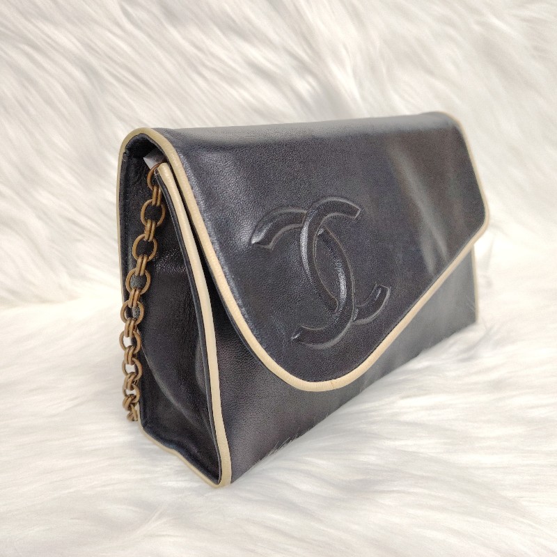 Chanel 香奈兒 中古 黑色牛皮翻蓋鏈條包（無鐳射標）-4