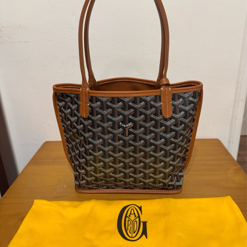 全新Goyard Anjou mini 黑棕 雙面mini tote（附全新內膽包）-9