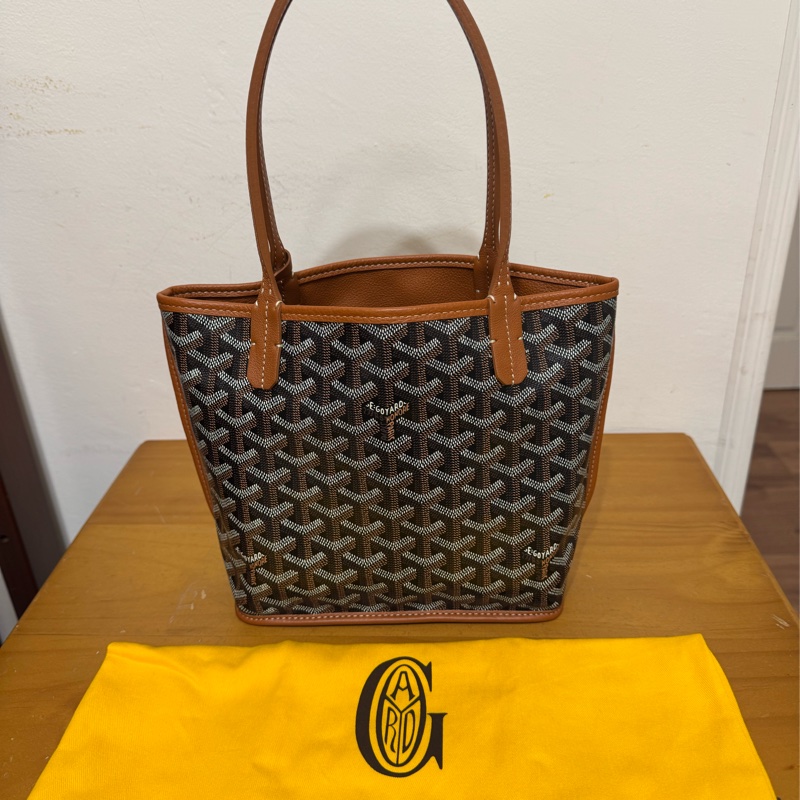 全新Goyard Anjou mini 黑棕 雙面mini tote（附全新內膽包）-10