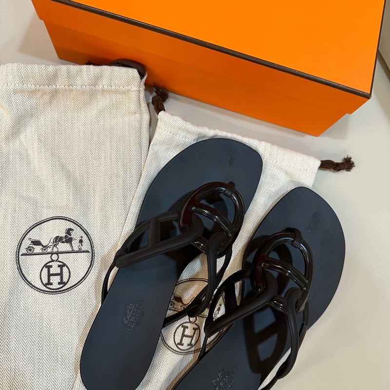 HERMES 經典三圈豬鼻 Egerie 黑色拖鞋 40號-1