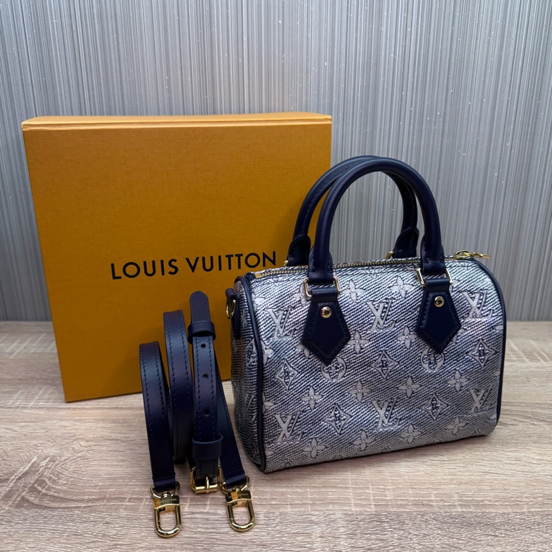LV M23069 speedy 20 限量稀有炫彩丹寧配色波士頓手提斜背包-0