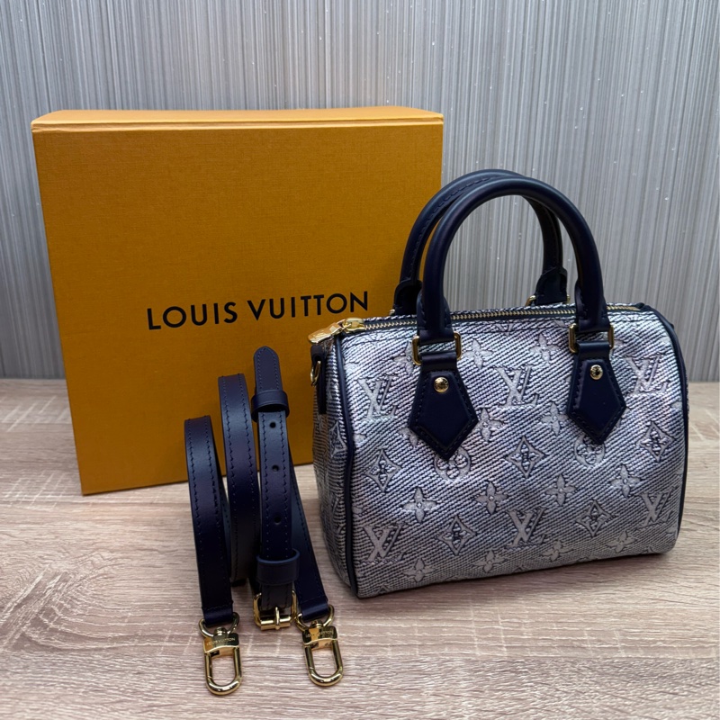LV M23069 speedy 20 限量稀有炫彩丹寧配色波士頓手提斜背包-1
