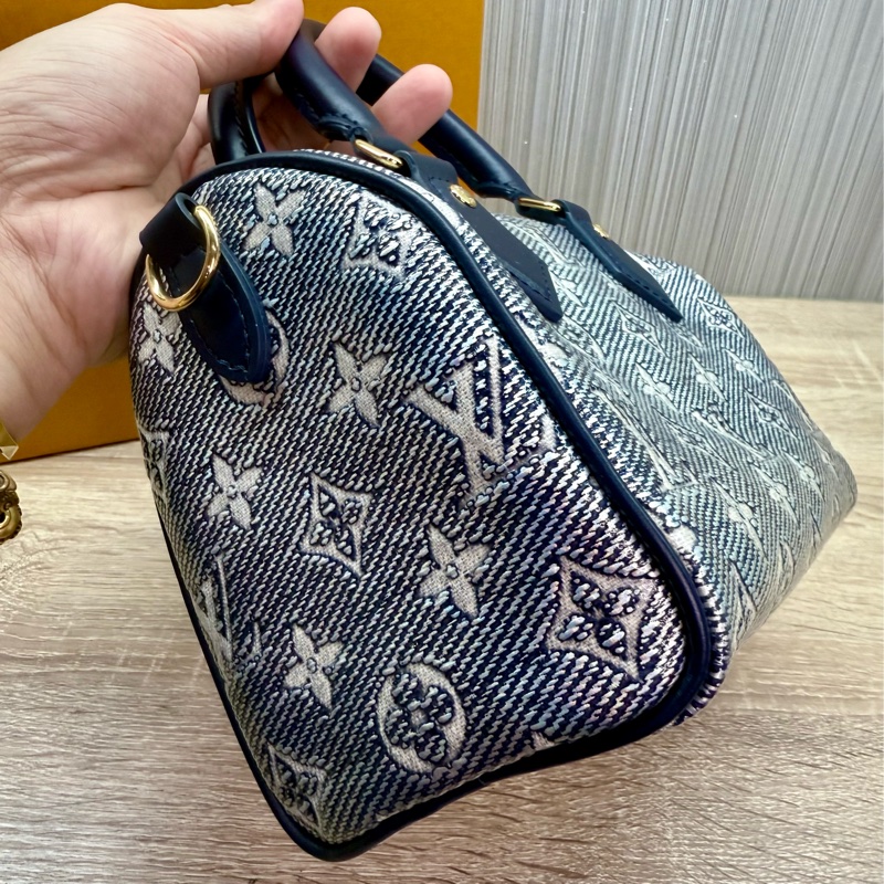 LV M23069 speedy 20 限量稀有炫彩丹寧配色波士頓手提斜背包-12