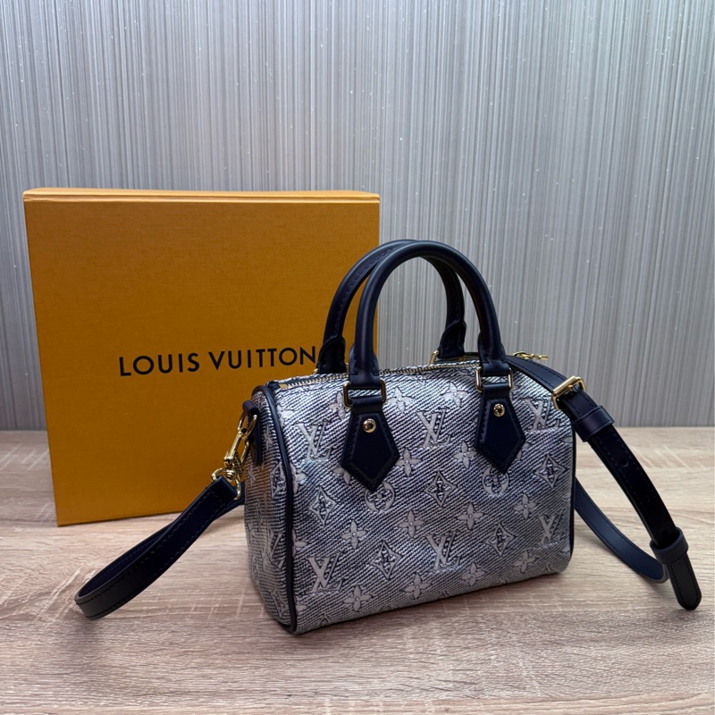 LV M23069 speedy 20 限量稀有炫彩丹寧配色波士頓手提斜背包-22