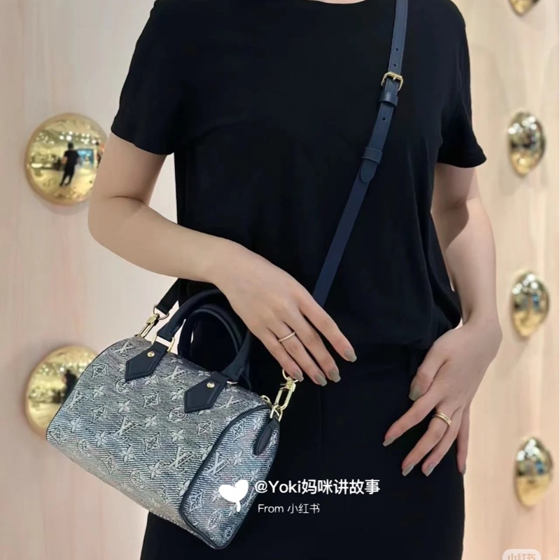 LV M23069 speedy 20 限量稀有炫彩丹寧配色波士頓手提斜背包-25