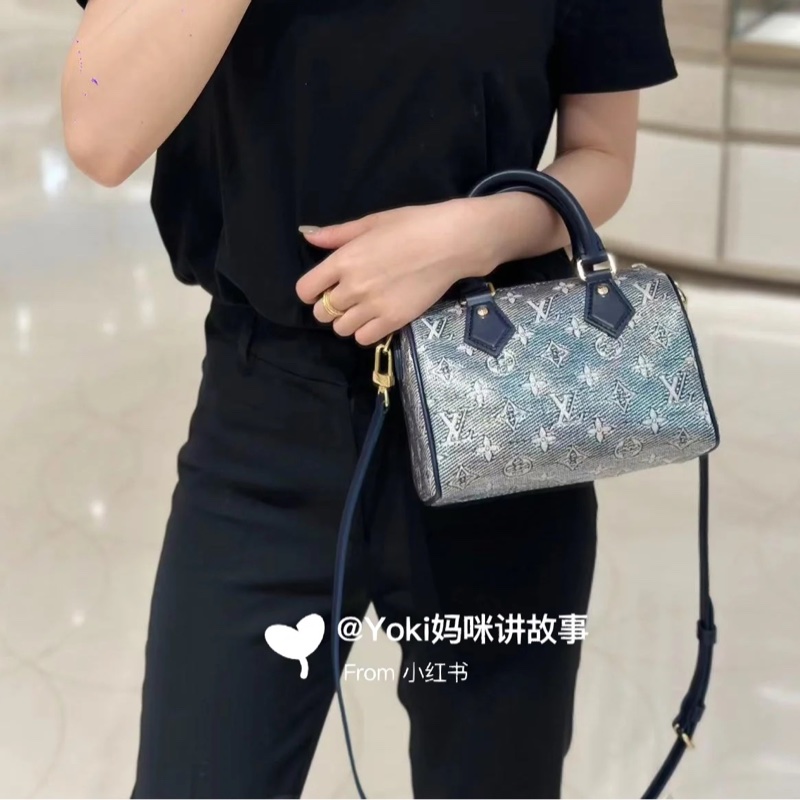 LV M23069 speedy 20 限量稀有炫彩丹寧配色波士頓手提斜背包-26
