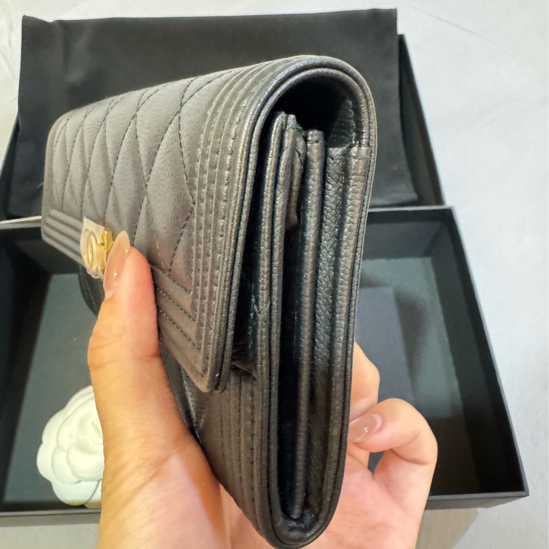 CHANEL 經典BOY系列荔枝紋牛皮長夾　-3