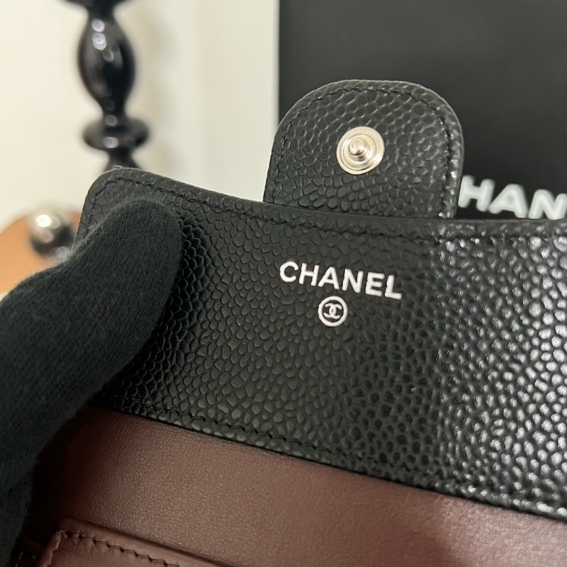 全新｜Chanel荔枝銀扣三折短夾 全配附購證-5