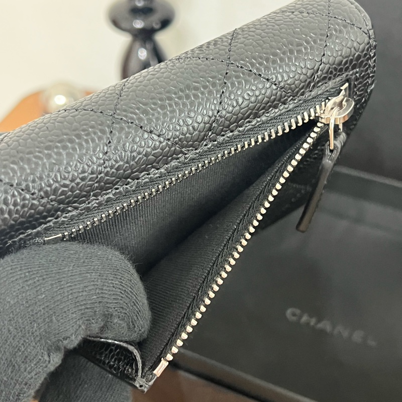 全新｜Chanel荔枝銀扣三折短夾 全配附購證-8
