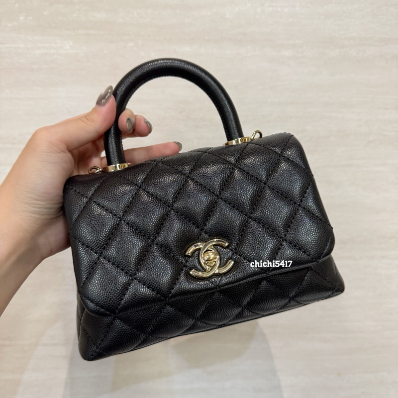 Chanel Mini CoCo Handle 黑金荔枝皮-0