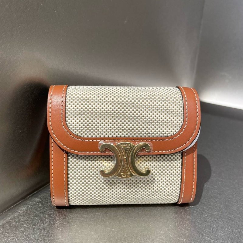 🛫早秋當季新品🛬Celine Triomphe 帆布經典凱旋門Logo 3折短夾-1