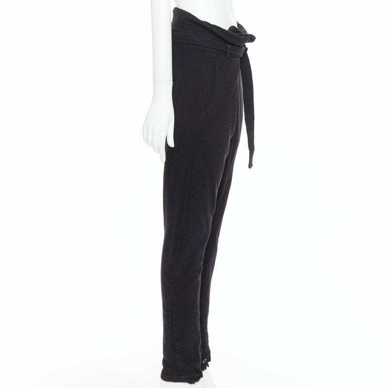 ANN DEMEULEMEESTER black cotton wool knit belted tapered pants S-3