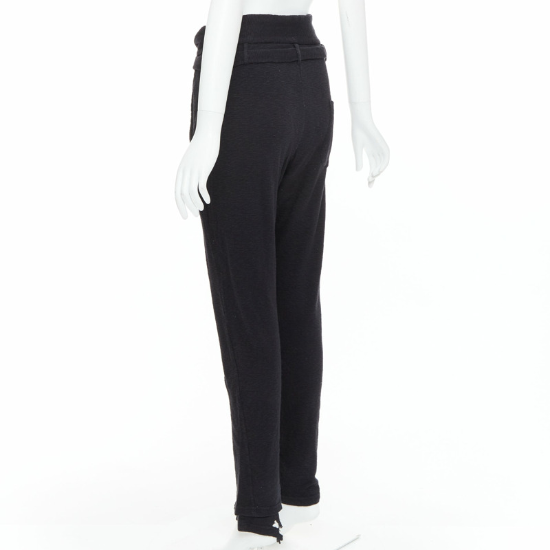 ANN DEMEULEMEESTER black cotton wool knit belted tapered pants S-5