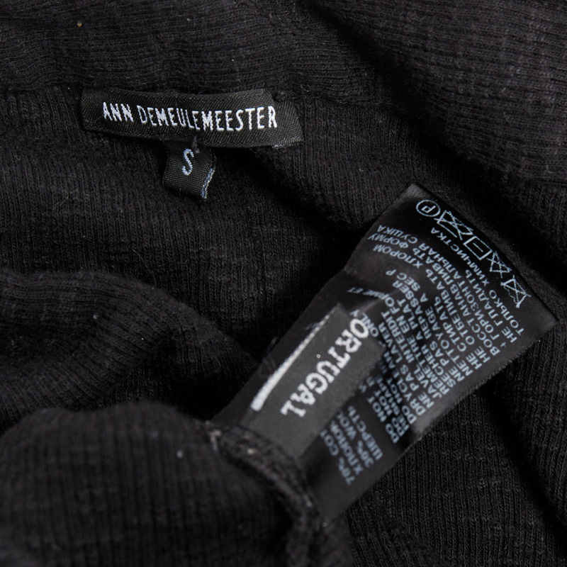 ANN DEMEULEMEESTER black cotton wool knit belted tapered pants S-7