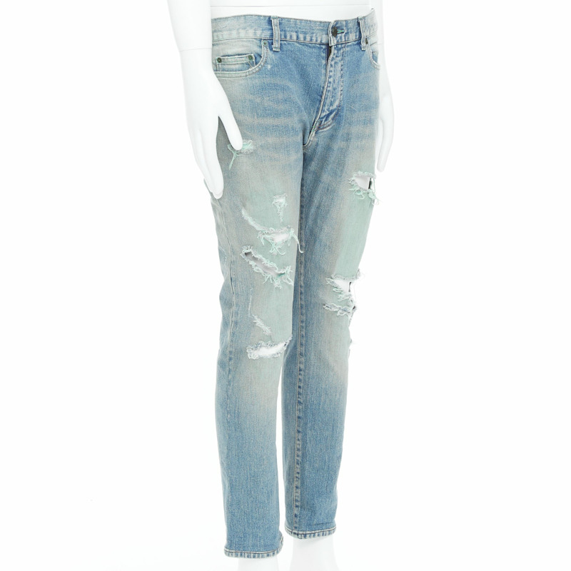 SAINT LAURENT D02 M/SK UW Cras Distressed blue ripped jeans 33"-2