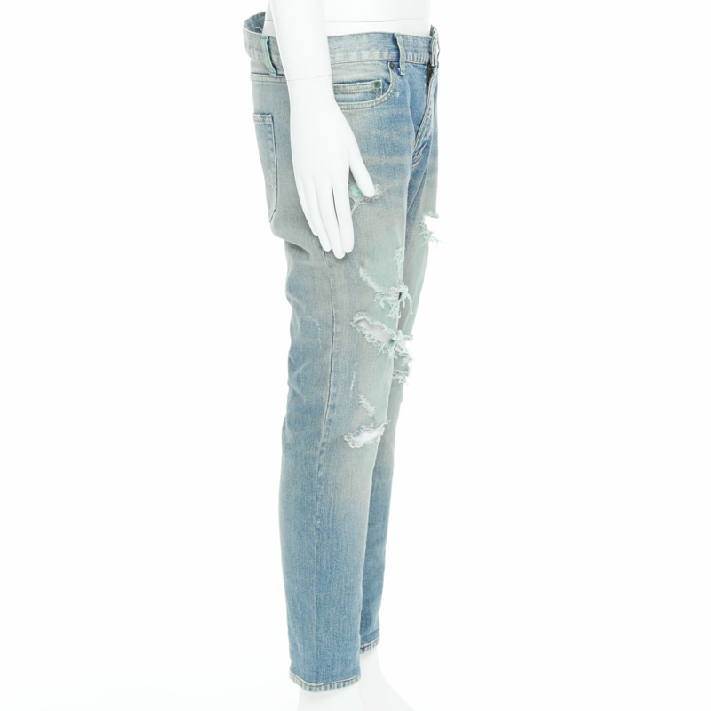 SAINT LAURENT D02 M/SK UW Cras Distressed blue ripped jeans 33"-3