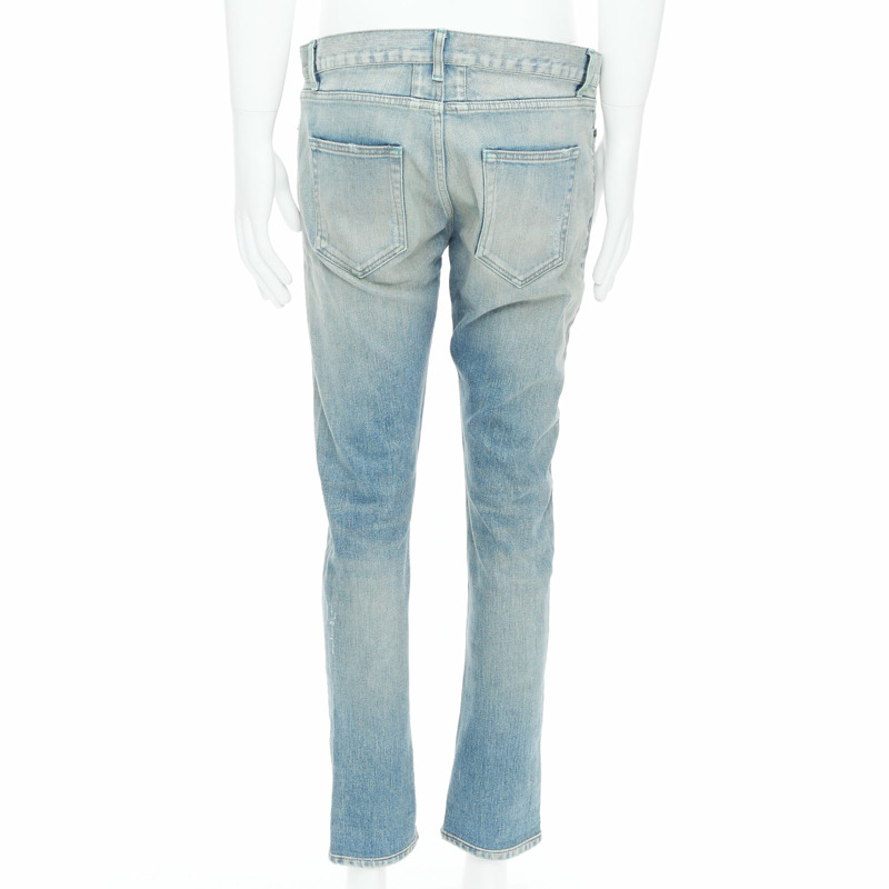 SAINT LAURENT D02 M/SK UW Cras Distressed blue ripped jeans 33"-4
