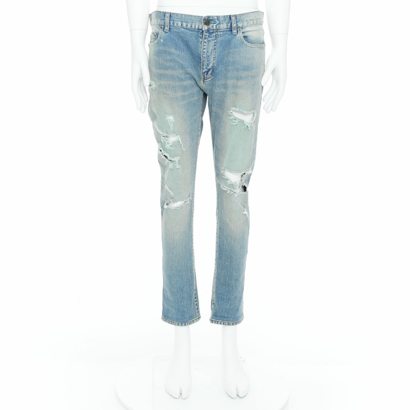 SAINT LAURENT D02 M/SK UW Cras Distressed blue ripped jeans 33"-8