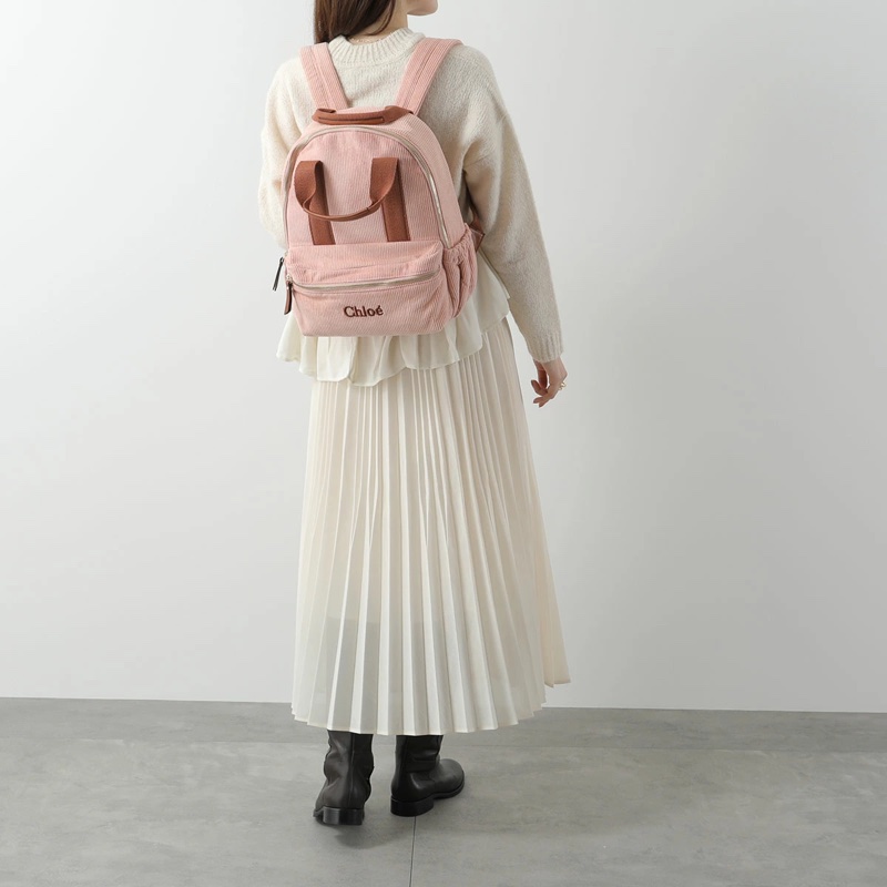 Chloé logo embroidered 粉後背包-7