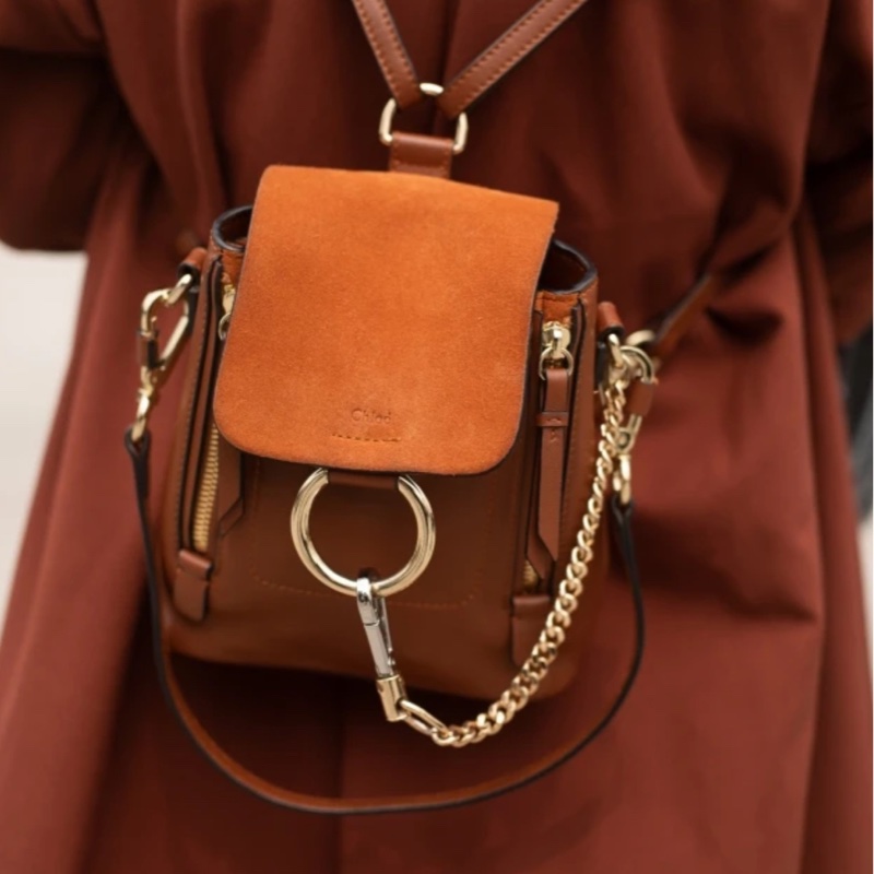 CHLOÉ TAN SUEDE CALFSKIN MINI FAYE BACKPACK-0