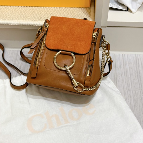 CHLOÉ TAN SUEDE CALFSKIN MINI FAYE BACKPACK-5