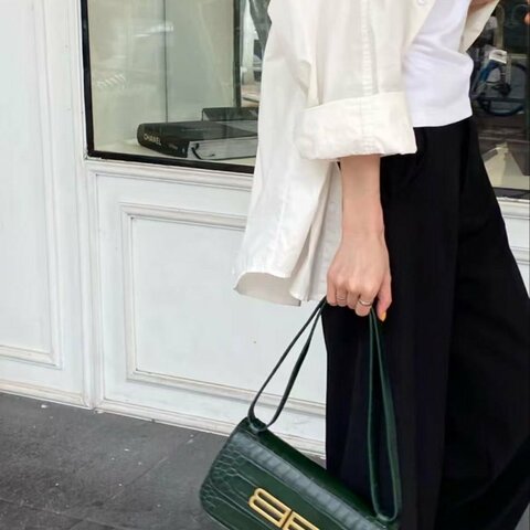 Balenciaga Gossip墨綠色鱷魚壓紋法棍包 全新閒置 配件塵袋