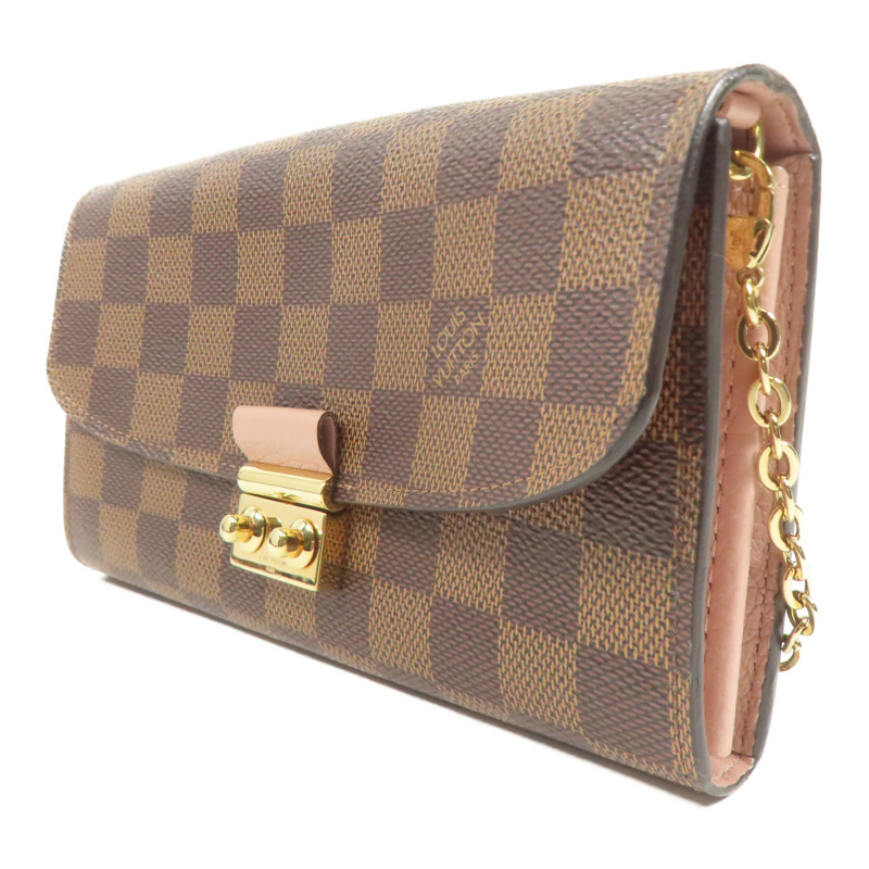 LOUIS VUITTON Damier Ebene Croisette Chain Wallet金扣鏈帶肩背袋-2