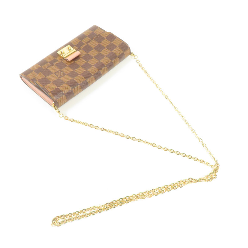 LOUIS VUITTON Damier Ebene Croisette Chain Wallet金扣鏈帶肩背袋-9