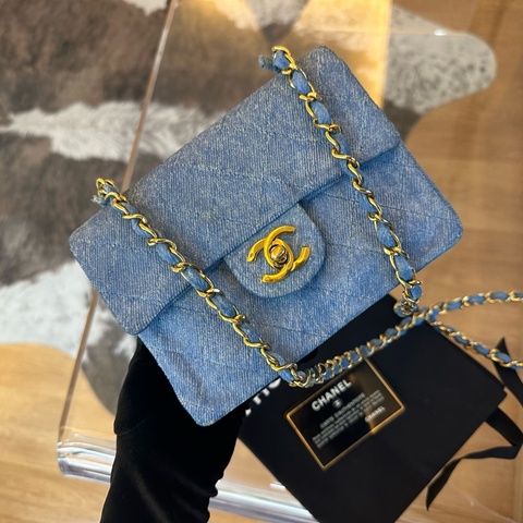 Chanel 香奈兒雙 c 扣牛仔方胖子鏈條包
