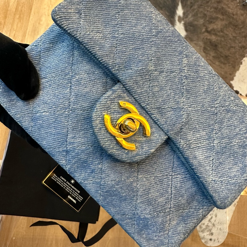 Chanel 香奈兒雙 c 扣牛仔方胖子鏈條包-10