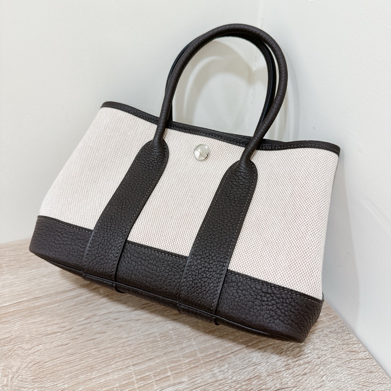 HERMES MINI GARDEN PARTY GP 烏木色 全新 23cm 帆布 皮革 迷你 手提包-2