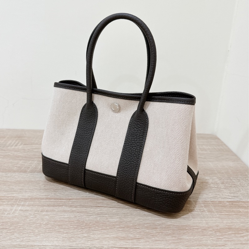 HERMES MINI GARDEN PARTY GP 烏木色 全新 23cm 帆布 皮革 迷你 手提包-3