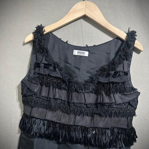 Moschino cheapandchic 流蘇荷葉小禮服 小黑裙 背心裙 女 S USA4-2