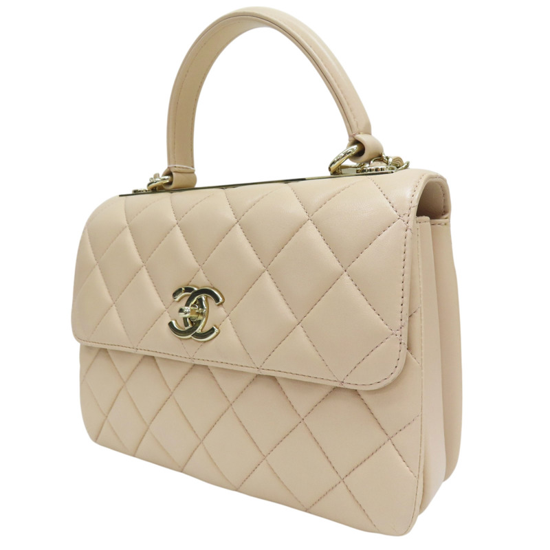 膚色 羊皮 Trendy CC 口蓋包 两用包 金扣 A92236-2