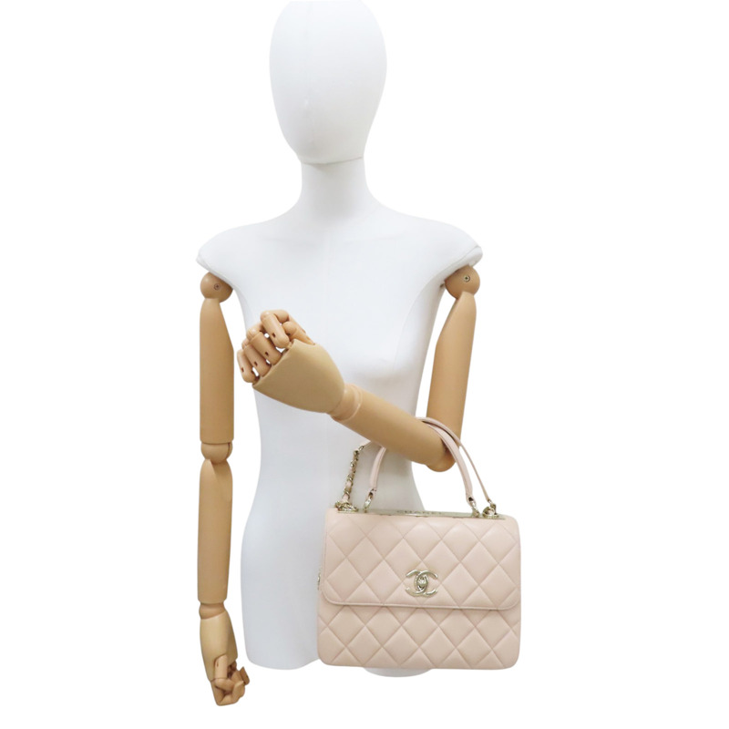 膚色 羊皮 Trendy CC 口蓋包 两用包 金扣 A92236-11