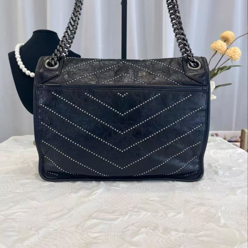 ✨YSL NIKI系列 黑銀鉚釘款中號鍊條包 21*16*7.5 98新 配件塵袋-6