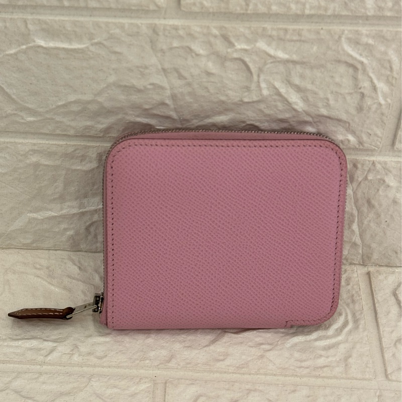 Hermes粉紫內黃動物ㄇ拉絲巾短夾-0