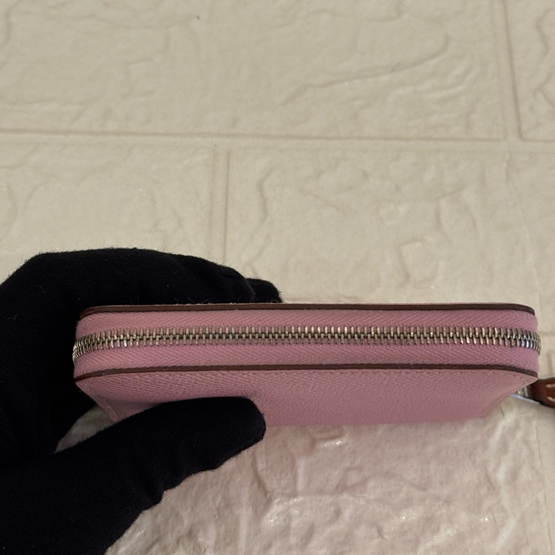 Hermes粉紫內黃動物ㄇ拉絲巾短夾-4