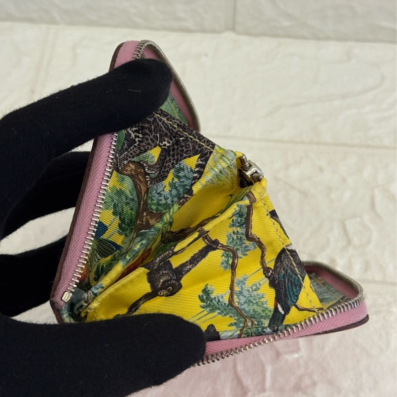 Hermes粉紫內黃動物ㄇ拉絲巾短夾-7