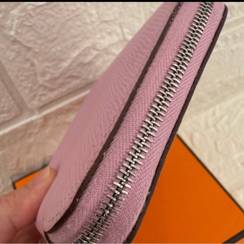 Hermes粉紫內黃動物ㄇ拉絲巾短夾-9