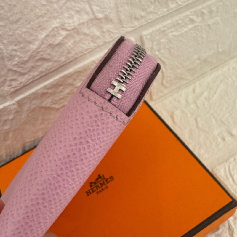 Hermes粉紫內黃動物ㄇ拉絲巾短夾-10