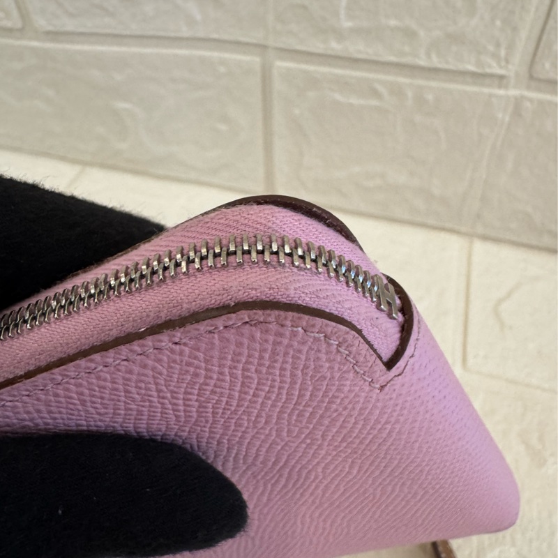 Hermes粉紫內黃動物ㄇ拉絲巾短夾-13