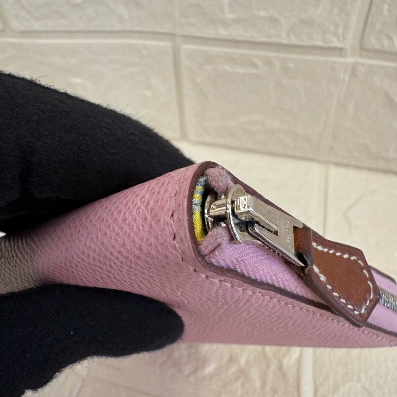 Hermes粉紫內黃動物ㄇ拉絲巾短夾-15