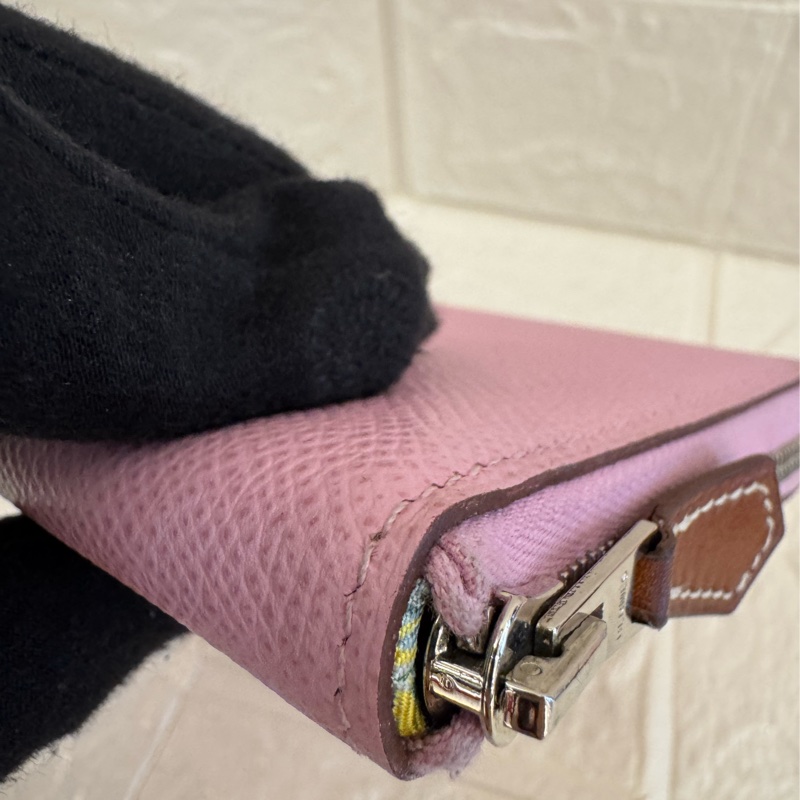 Hermes粉紫內黃動物ㄇ拉絲巾短夾-16