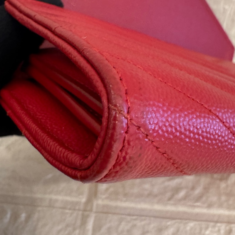 YSL紅色荔枝皮金logo釦式長夾-9